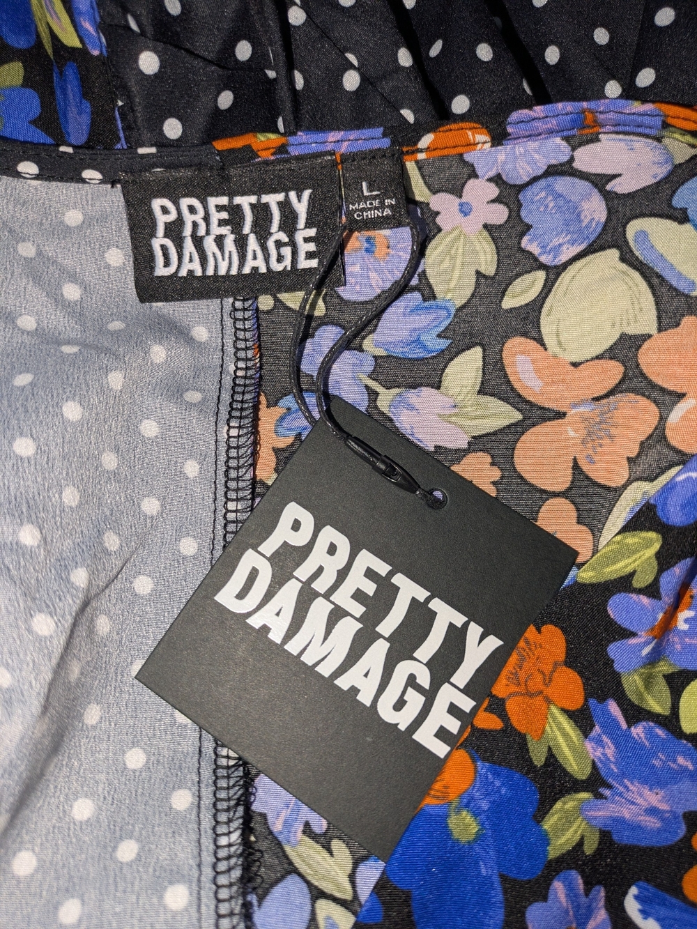 Pretty Damage Black Polka Dot & Floral Tie-Front Blouse - Picture 3 of 4